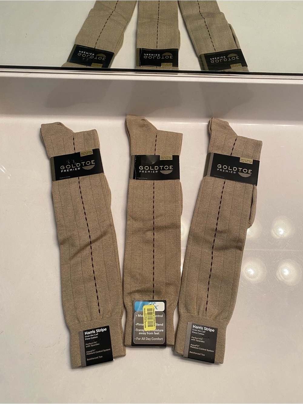 Gold Toe Men’s Beige Harris Stripe Dress Socks - Pack of 3
